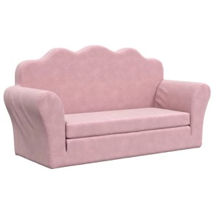 Rosa Kinder-Schlafsofa, 2-Sitzer aus weichem Plüsch. Gemütliches Sofa für Kinderzimmer.