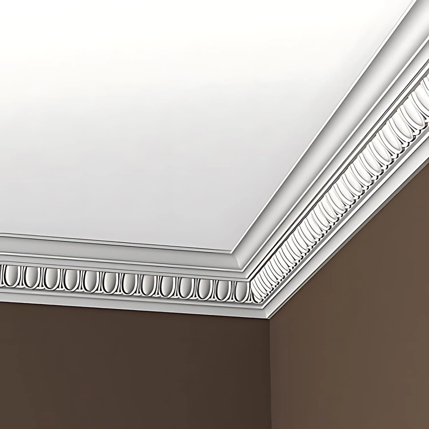 Weiße PROFHOME Eckleisten (8 Stk.) als Zierleisten an Decke und Wand.