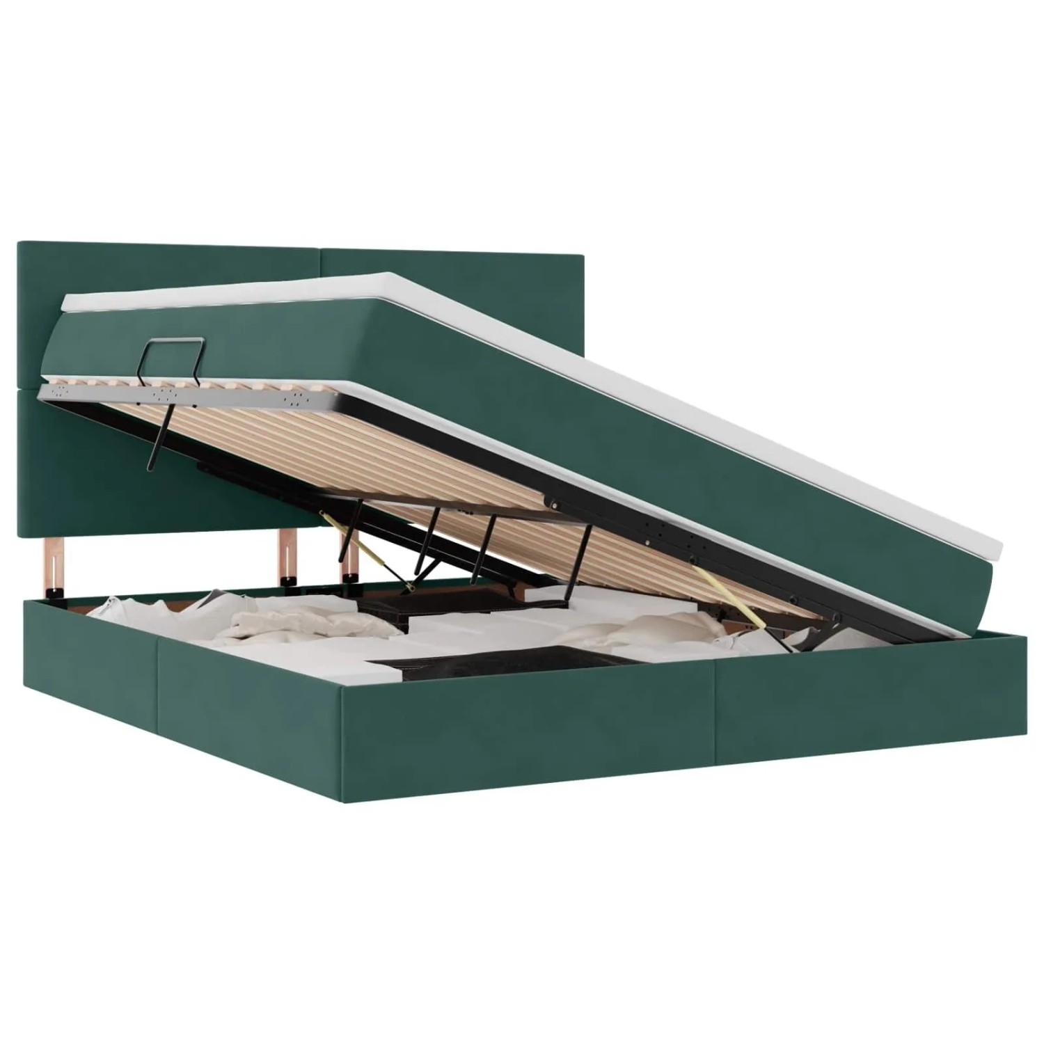 vidaXL Bett mit Stauraum und LED Dunkelgrün 160 x 200 cm Samt 3372618