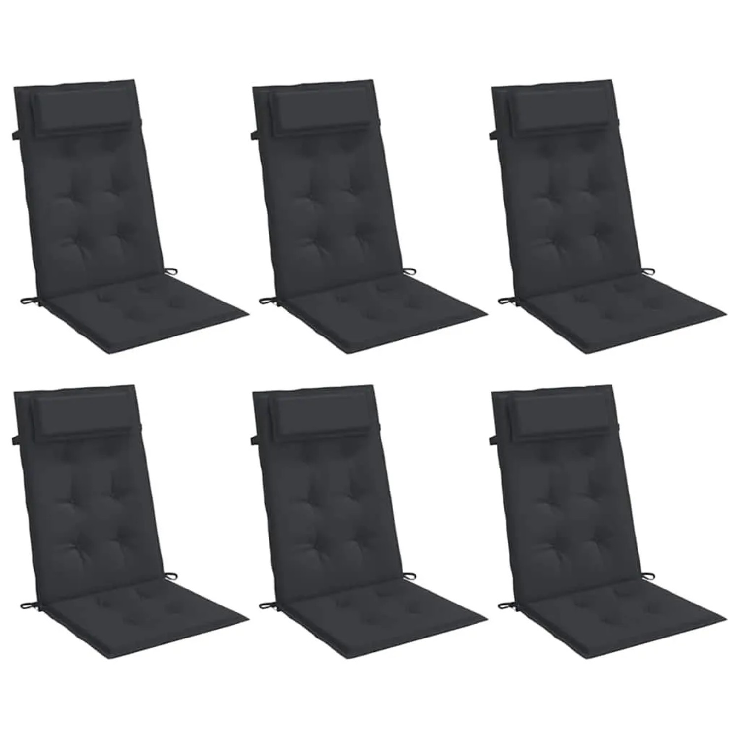 6er-Set schwarze Hochlehner Auflagen aus Oxford-Gewebe für Gartenstühle.