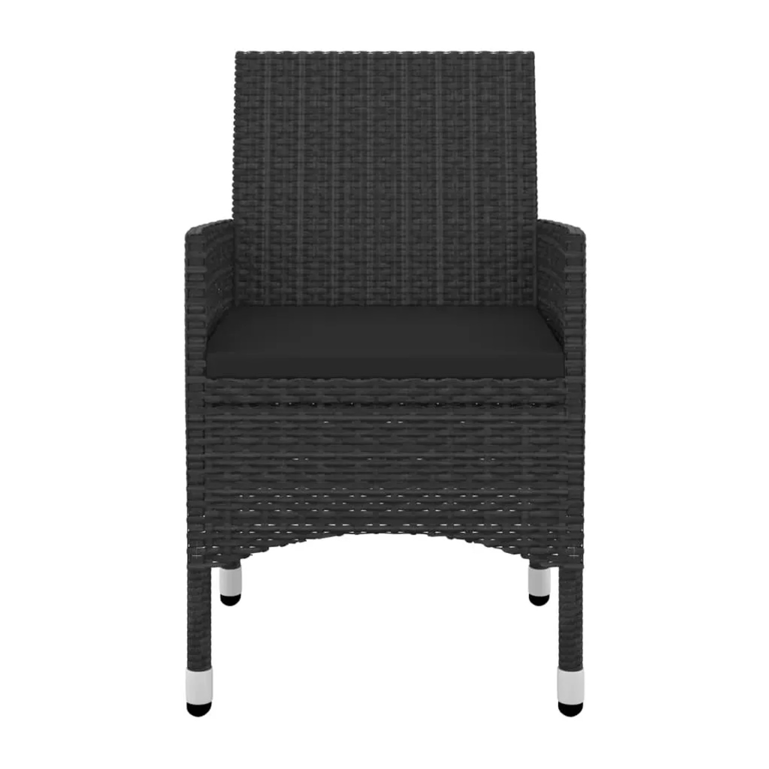 Schwarzer Rattan Gartenstuhl mit Kissen, Teil der 3-tlg. vidaXL Essgruppe.