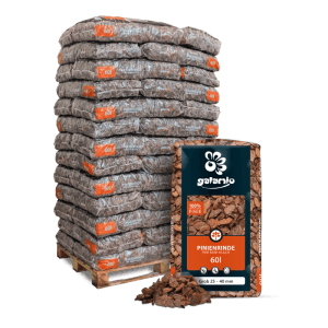 Palette Galamio Pinien Rindenmulch Grob 25-40mm, 39 Säcke à 60l. Dekorativer Bodenabdecker für den Garten.