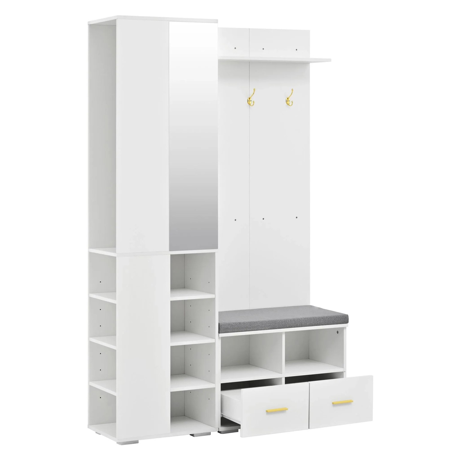 Okwish Garderobenset Mit Spiegel Schuhbank Flur 120x35x190cm Weiß