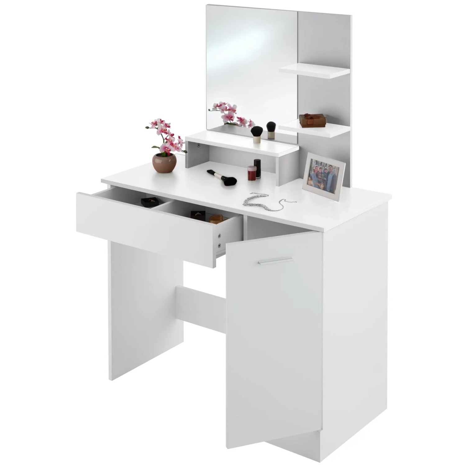 Tectake Schminktisch Zoe Im Modernen Look Mit Spiegel  90 x 40 x 138 50 cm Weiß
