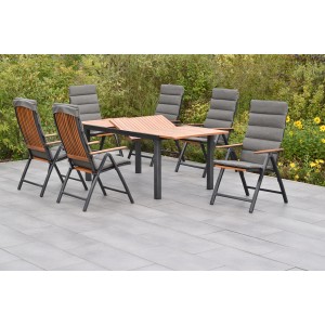 Merxx Athos 13-tlg. Gartenmöbelset mit Klappsesseln, Auflagen und Ausziehtisch.