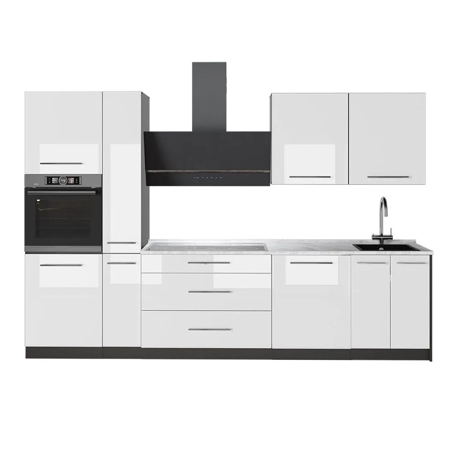 Vicco Küchenzeile Fame-Line Weiß Hochglanz/Anthrazit 310 x 207 AP Marmor Art Nr 64278