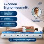 AM Qualitätsmatratze 7 Zonen Gel Topper 200x200 cm: Frau liegt entspannt auf der Matratze, Zonen dargestellt.