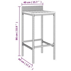 vidaXL Gartenbar-Set, schwarzes Poly Rattan, Akazienholz, 5-teilig: Barhocker mit Maßen.