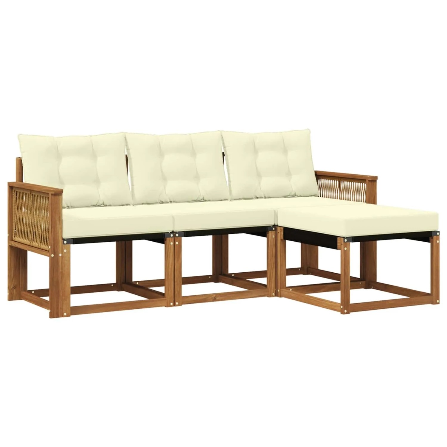 vidaXL Outdoor-Sofagarnitur mit Kissen 4 Stk Natur und Creme 3381874