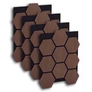 Homestyle4u Akustikpaneele, 4 braune Wandpaneele in Holz Hexagon Optik, 76x62cm.