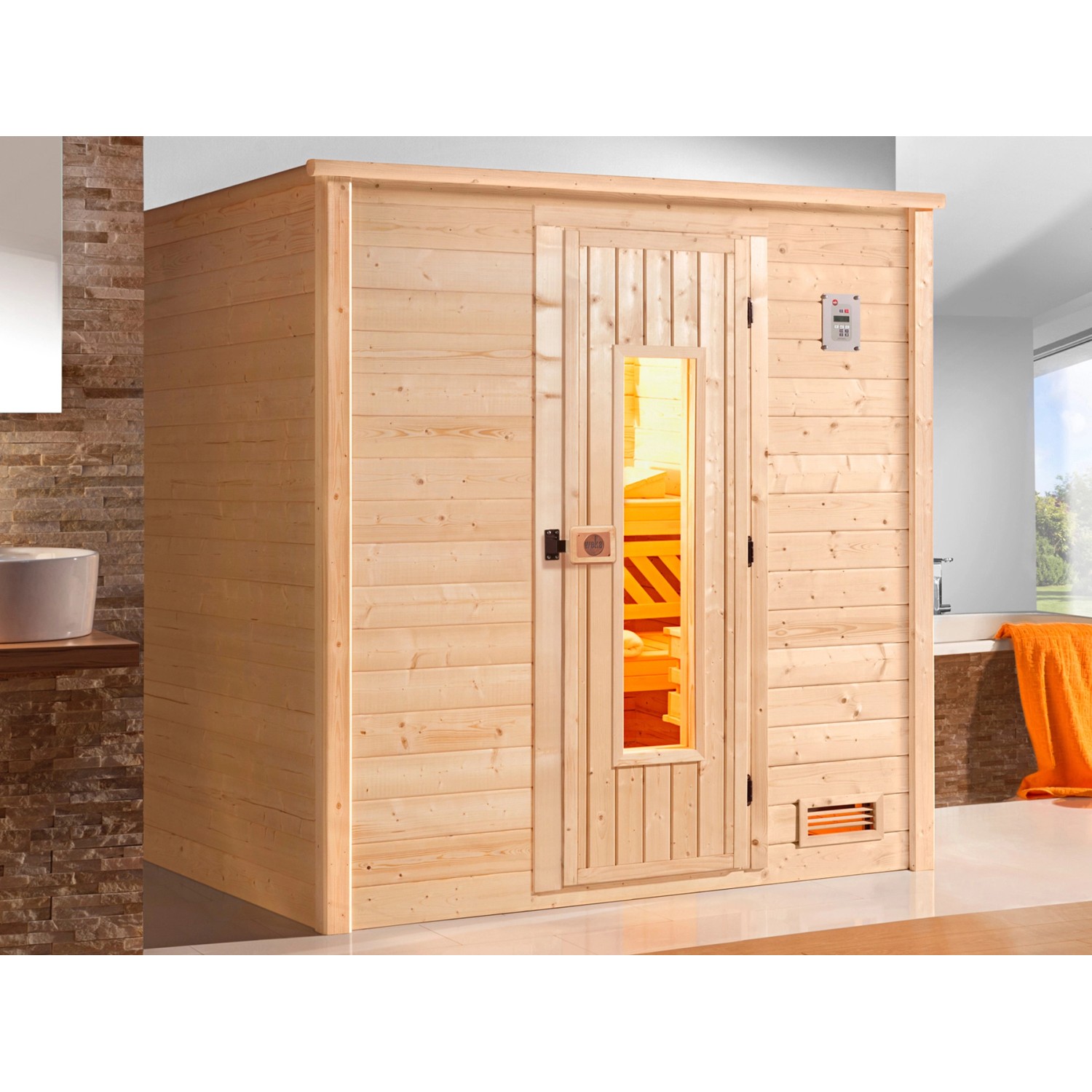 Weka Massivholzsauna Bergen 2 Holztür Set 198x198x203 günstig online kaufen