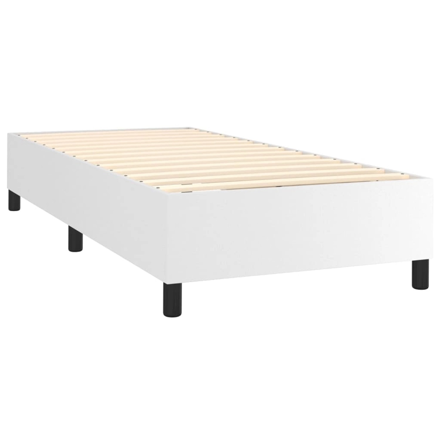 Weißes vidaXL Boxspringbett 90x190 cm mit Lattenrost und schwarzen Füßen.