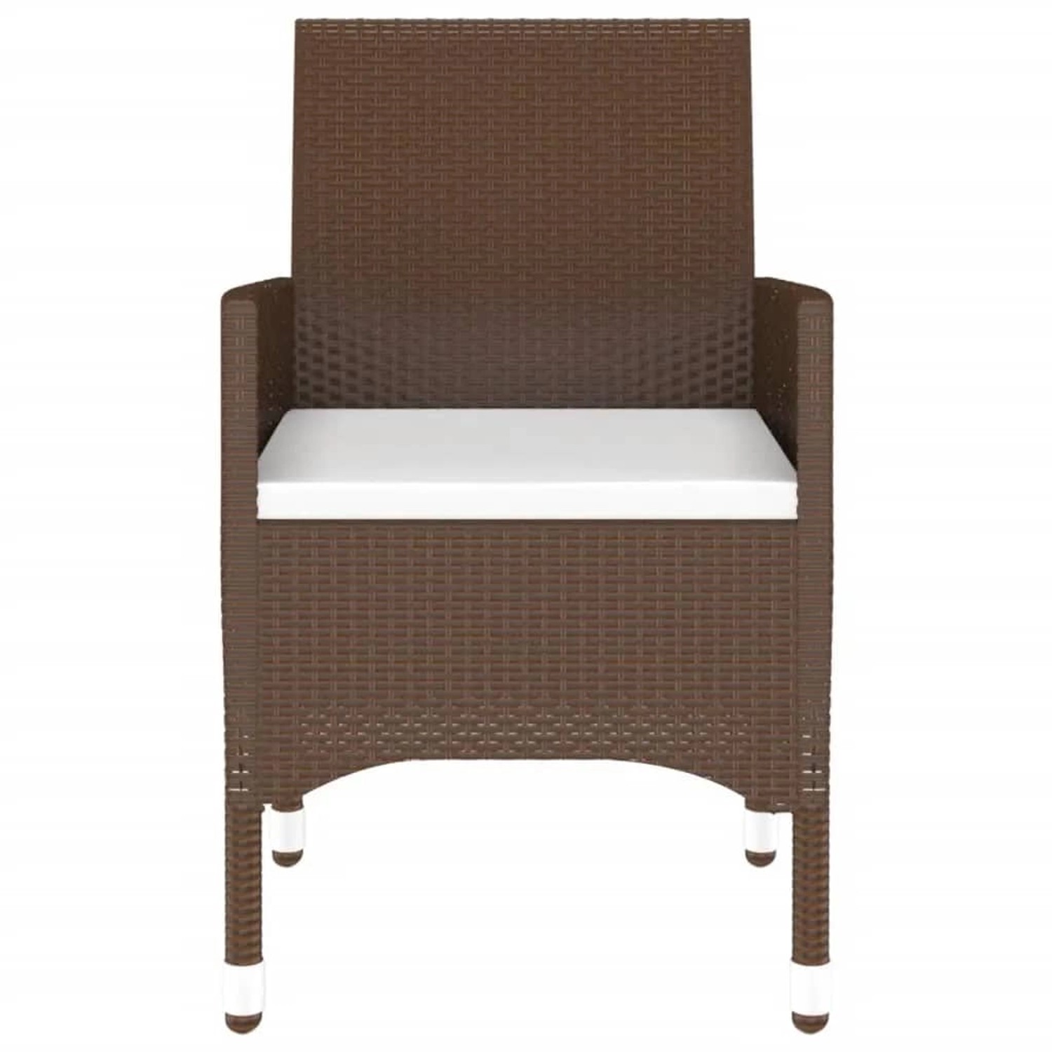 Brauner Rattan Gartenstuhl mit cremeweißem Kissen aus dem vidaXL Bistro-Set.