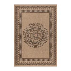 Ayyildiz Outdoor-Teppich Dhaka, 120x170 cm, schwarz mit Mandala-Muster.
