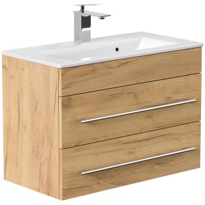 Posseik Badmöbel Portus 700 SlimLine Eiche Gold mit Waschbecken und zwei Schubladen.
