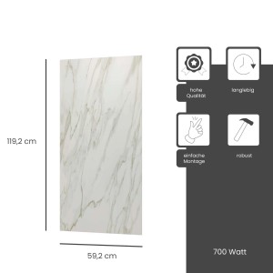 Fenix Infrarotheizung ECOSUN mit Steinoberfläche in Grau, 700W, Maße 119,2x59,2x4,0cm. Elektrisches Heizgerät.