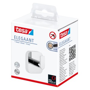 Tesa Elegaant Handtuchhaken Chrom, verpackt. Bad-Accessoire zur Wandmontage ohne Bohren.