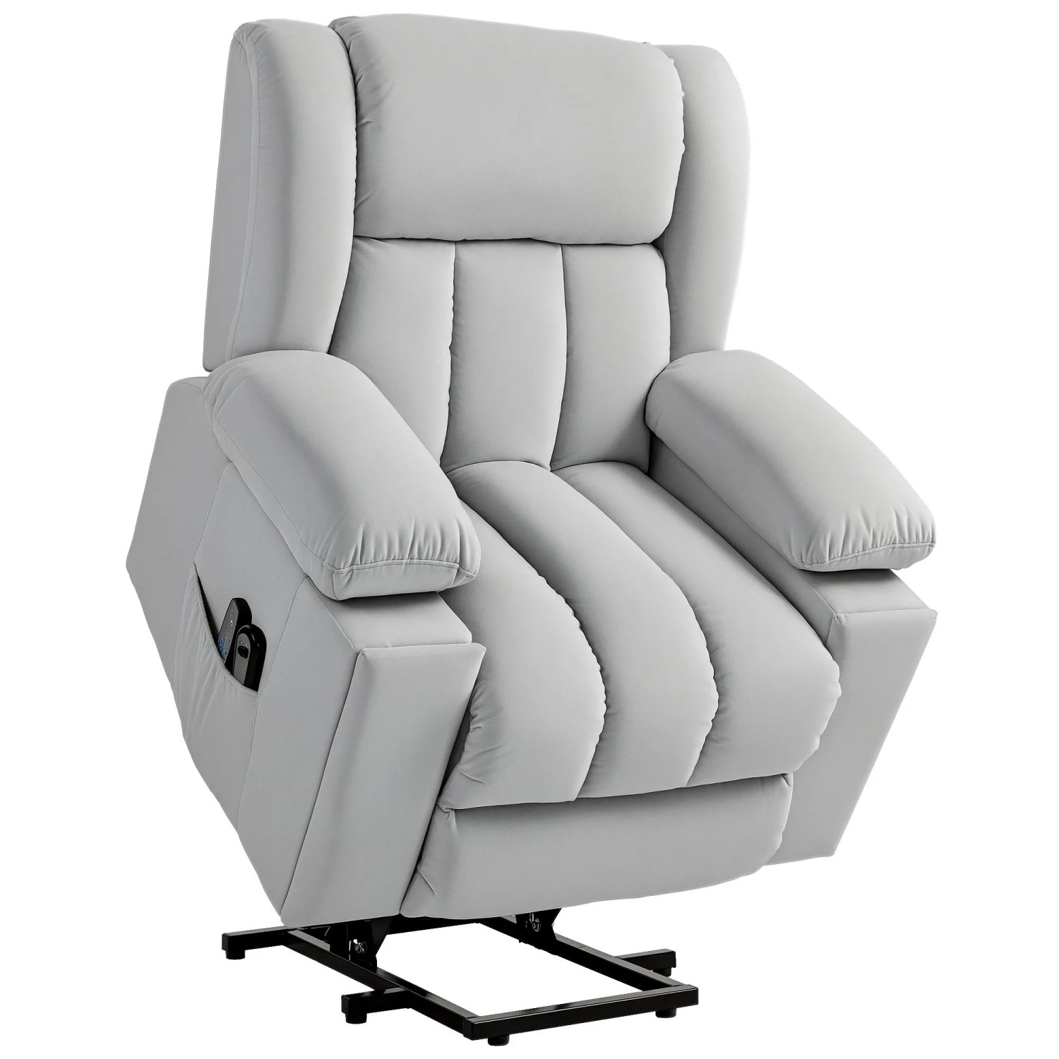 HOMCOM Fernsehsessel mit Aufstehhilfe Samt Hellgrau 101L x 93B x 104H cm