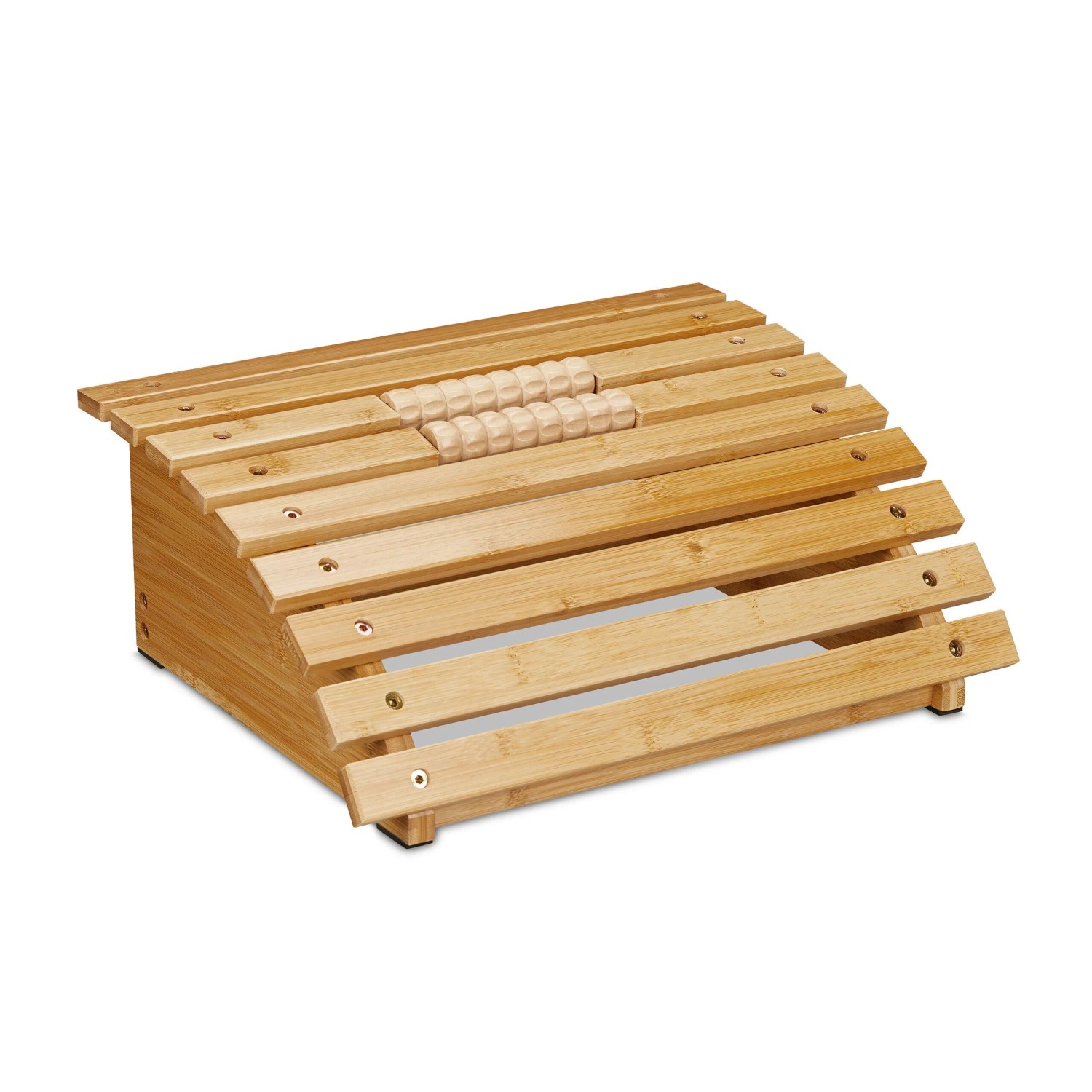 Relaxdays Fußstütze Bambus Natur mit Rollen 16 cm x 40 cm x 32 cm