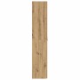 Schmaler brauner Schuhschrank aus Holzwerkstoff, Seitenansicht mit Holzmaserung und Griff.