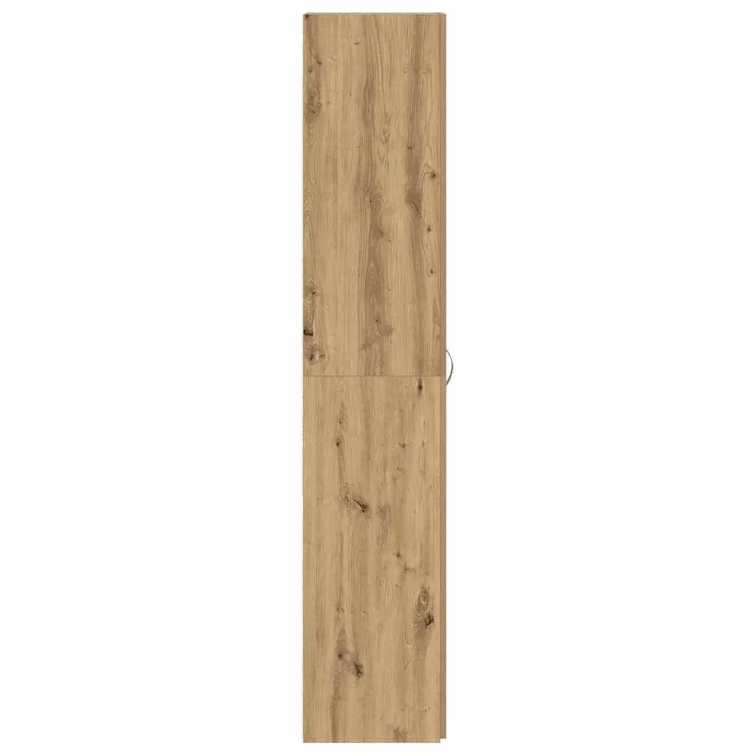 Schmaler brauner Schuhschrank aus Holzwerkstoff, Seitenansicht mit Holzmaserung und Griff.
