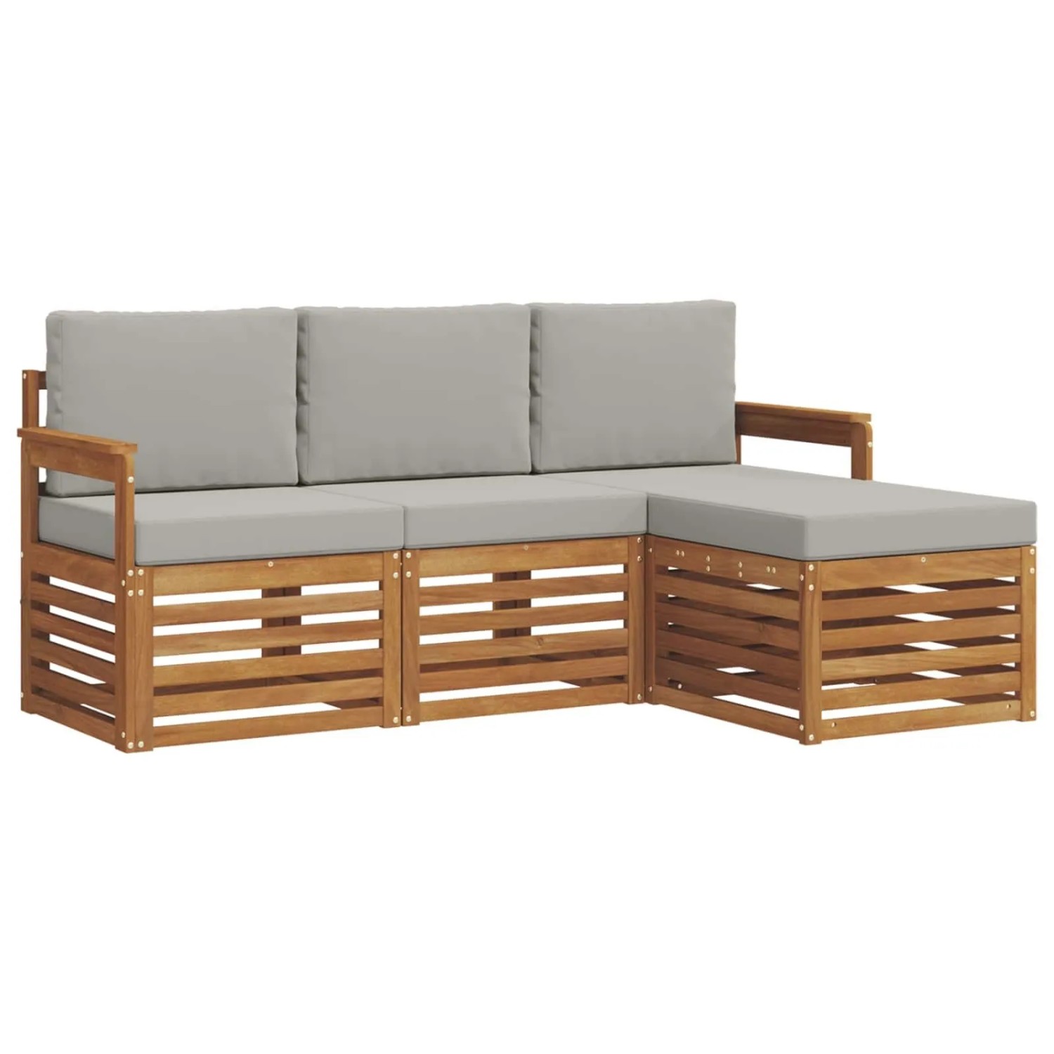 vidaXL Sofagarnituren 4 Tlg Natur und Hellgrau Massivholz Akazie 3374596