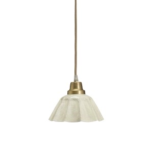 PR Home Emmi Pendelleuchte: Kleine, cremefarbene Hängelampe im Marmor-Look mit Textilkabel.