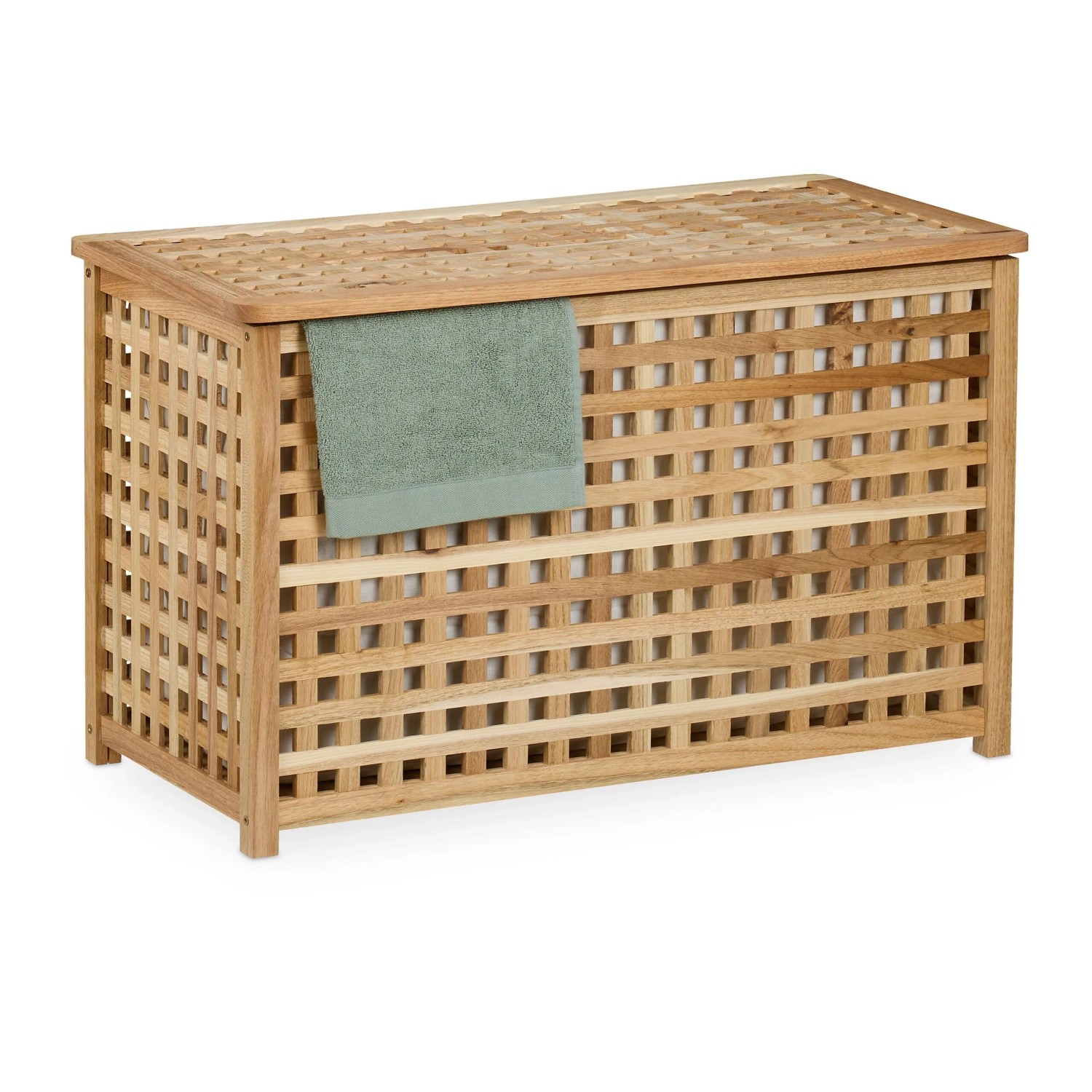 Relaxdays Wäschetruhe Walnussholz Natur mit Wäschesack 47 cm x 78 cm x 48 cm 6,3 kg