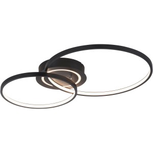Moderne LED-Deckenleuchte Asmina in Schwarz mit drei Ringen, davon einer drehbar.