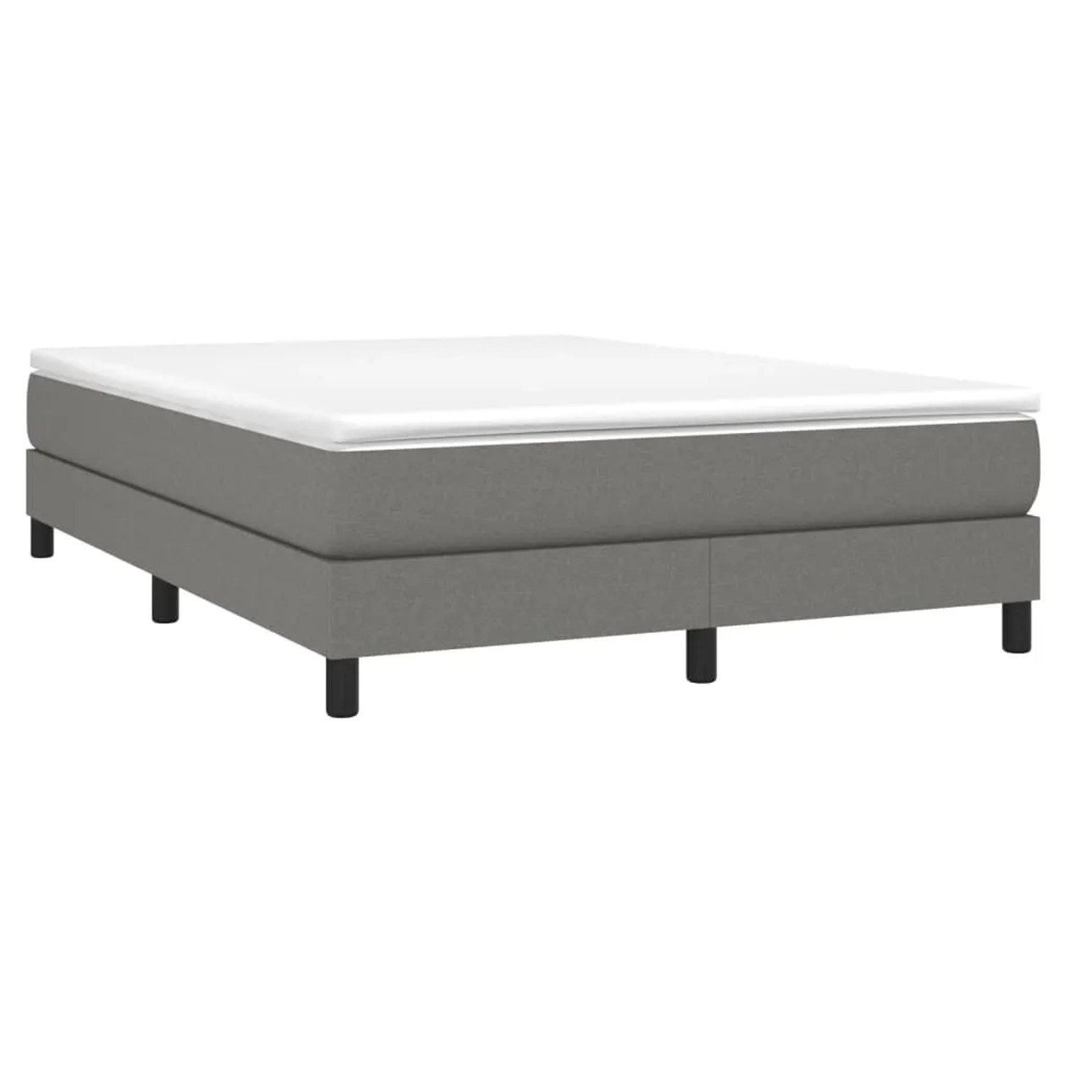 Dunkelgraues vidaXL Boxspringbett 140x190 cm mit weißer Matratze und Topper.