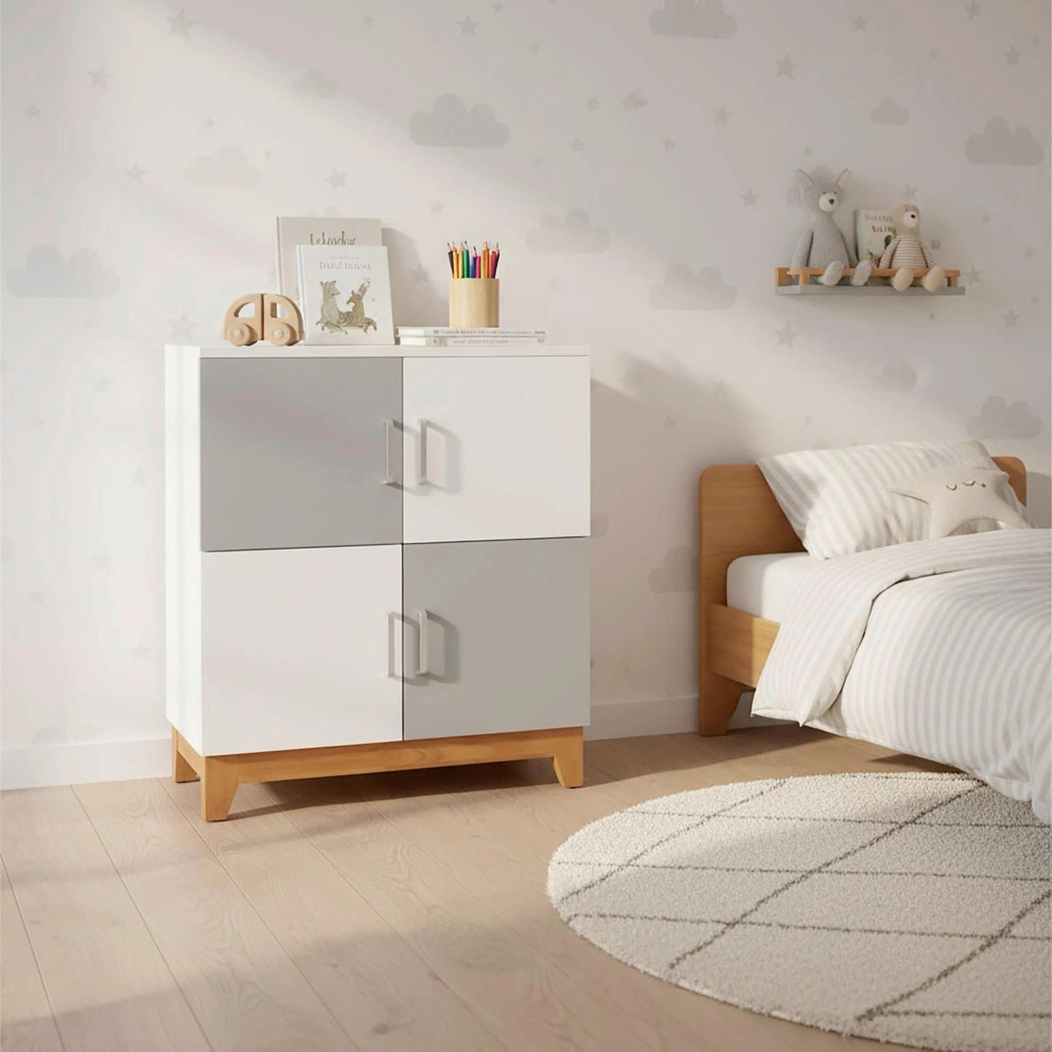 Bessagi Kids Kinderkommode Danny Weiß/Grau MDF