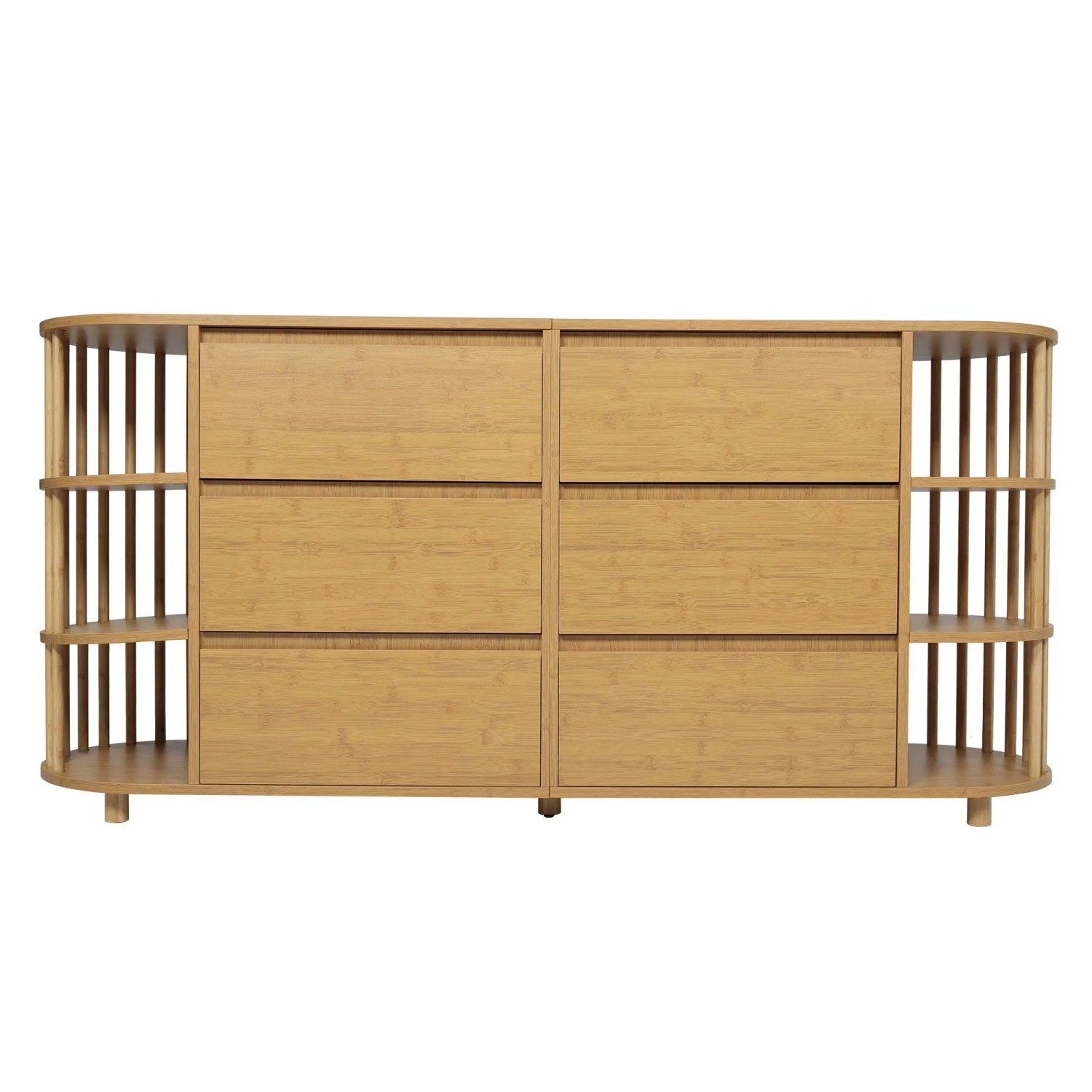 okwish Kommode mit Bambus Regalen 6 Schubladen Wohnraum 160x40x75cm Natur