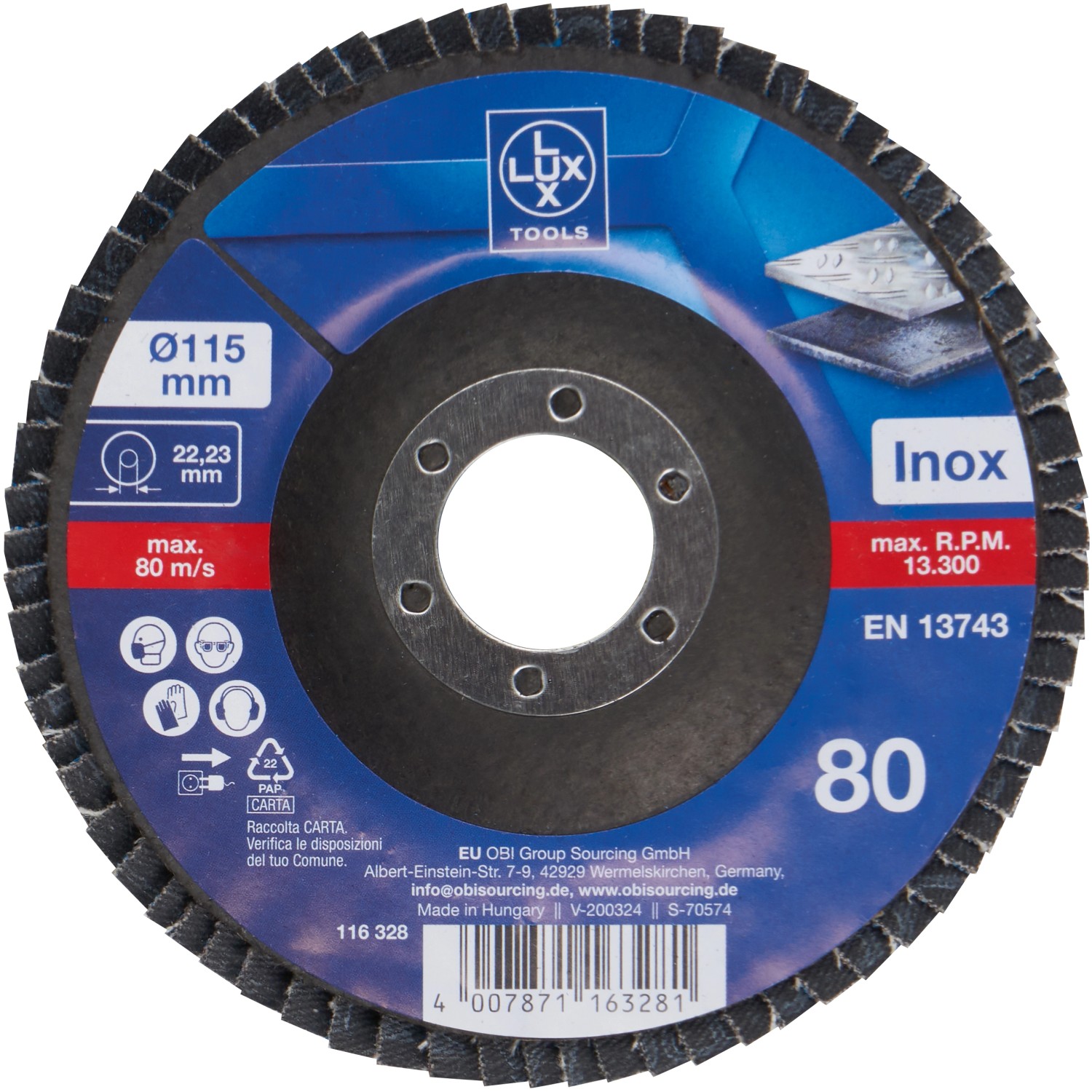 LUX Fächerschleifscheibe Metall Ø 115 mm K80