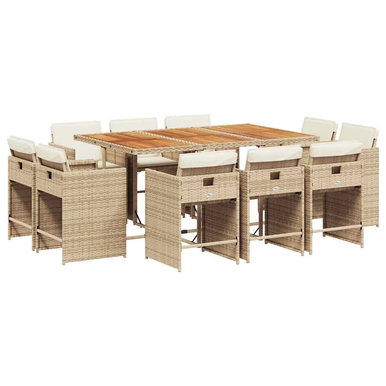 vidaXL 11-Tlg Garten-Essgruppe mit Kissen Beige Poly Rattan 3211216