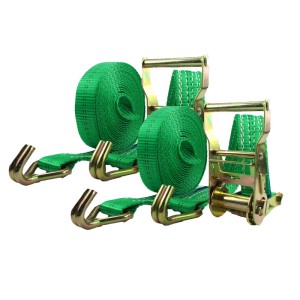 2 grüne Ratschen Spanngurte, 6m lang, 2000kg Zugkraft, mit Haken und TÜV GS Siegel.