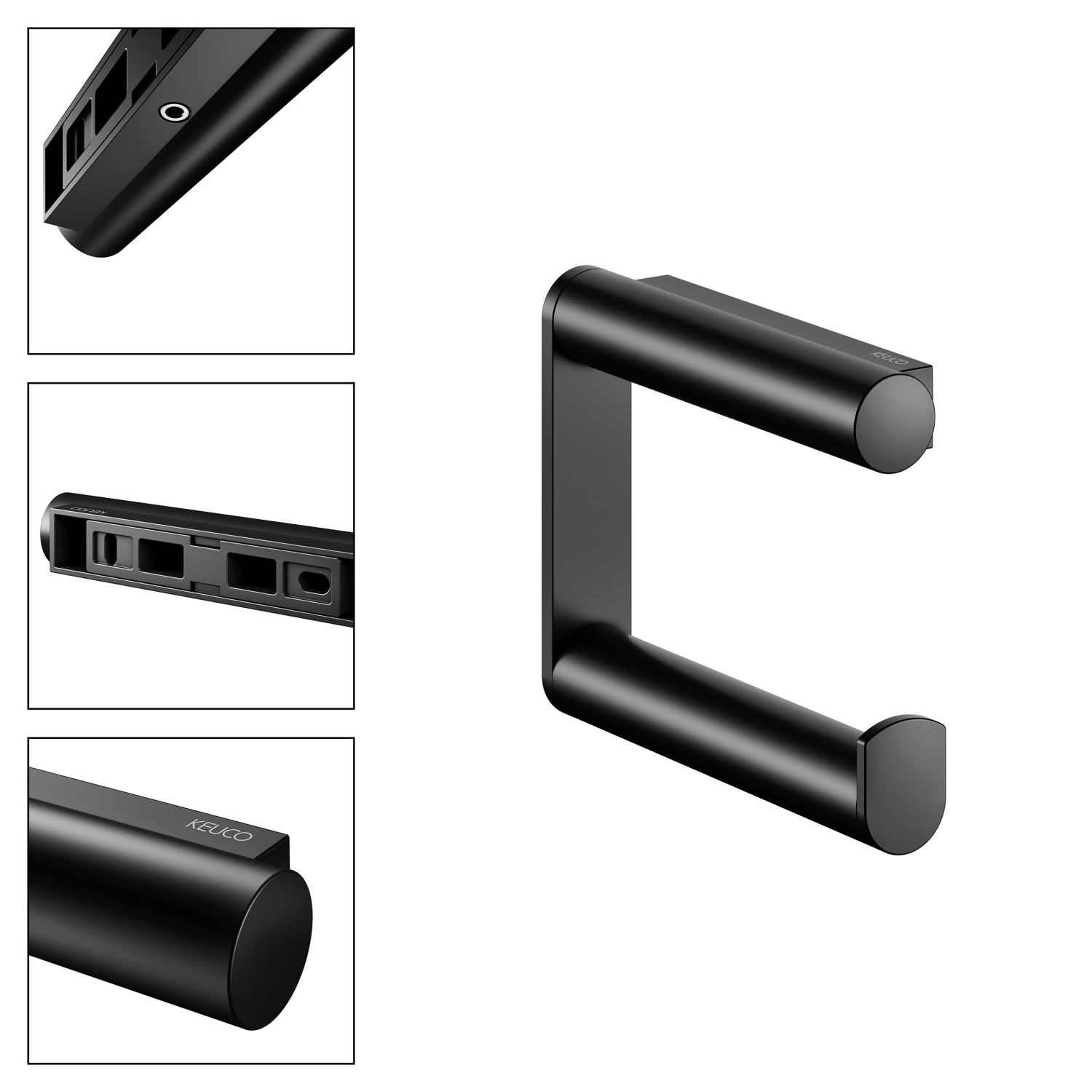 Keuco Plan Black Selection Toilettenpapierhalter, schwarz-matt, aus Metall, zur Wandmontage.