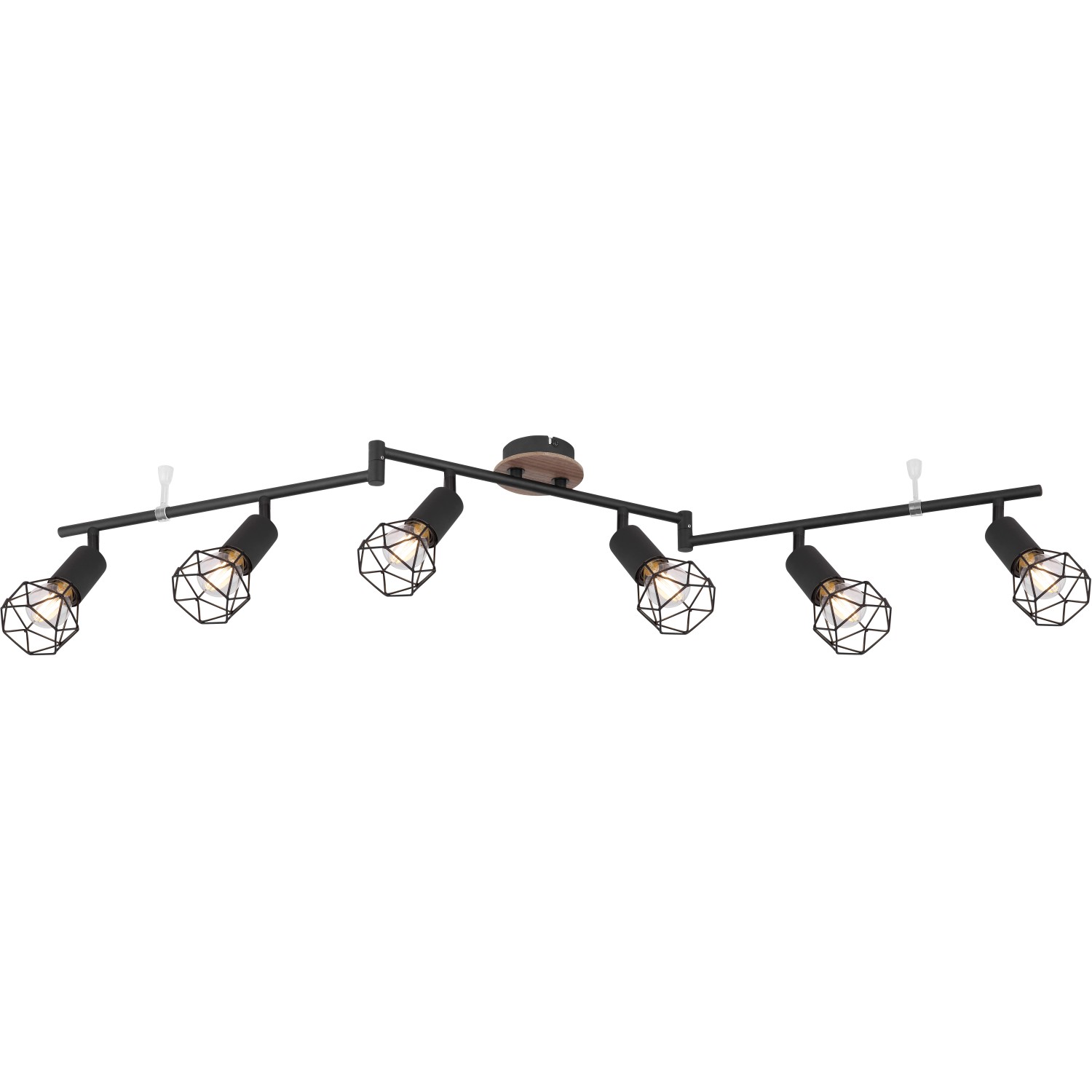 Schwarzer Globo Strahler Xara I mit 6 Leuchten und beweglichen Gitterschirmen.