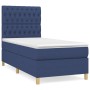 Blaues Boxspringbett 90x200 cm mit Matratze und Stoffbezug.