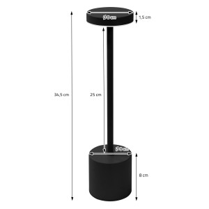 Schwarze ML-Design LED Tischlampe kabellos mit Touch-Funktion und Dimmbarkeit, Ø8x34,5 cm.