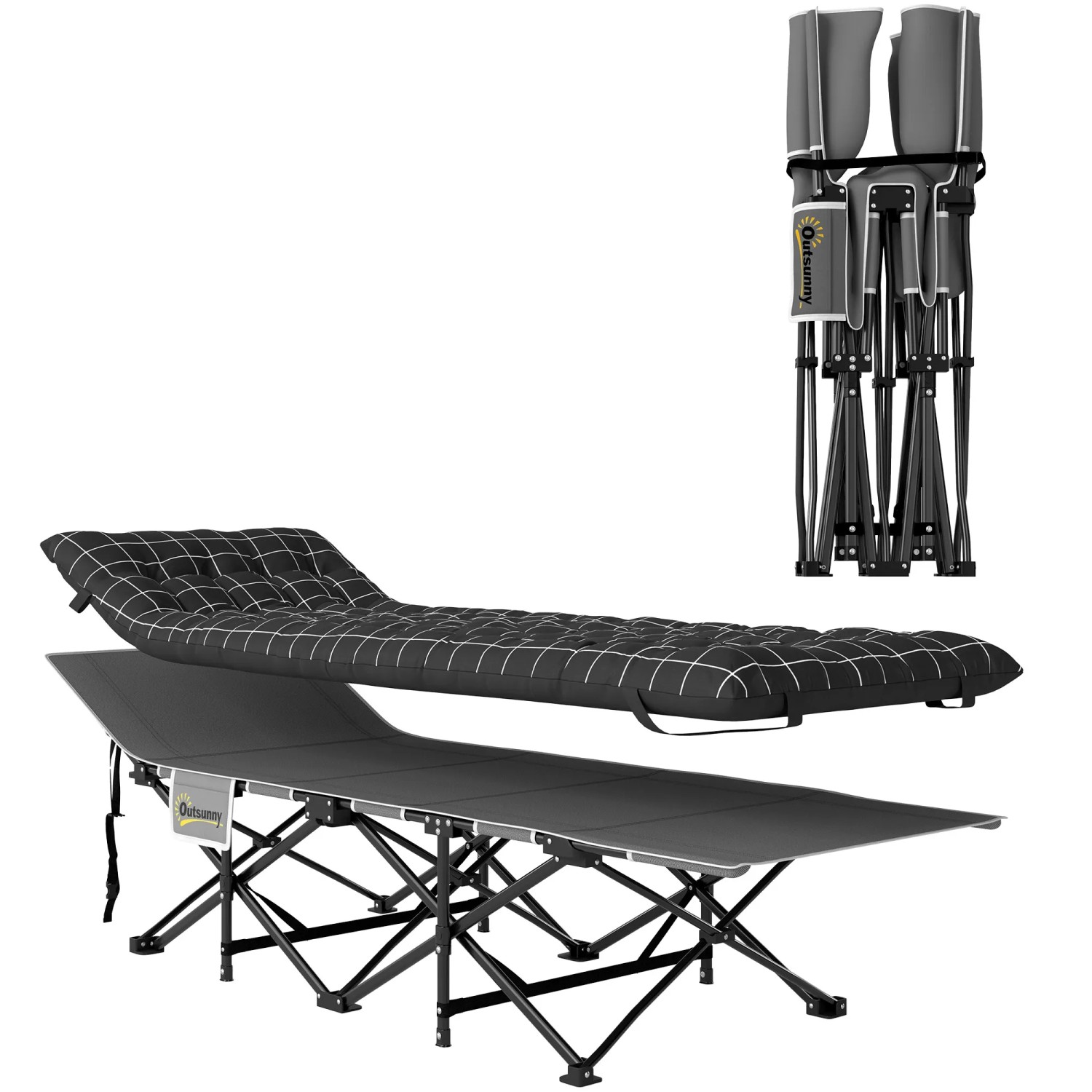 Outsunny Campingbett Metall Oxfordstoff Schwarz 190L x 67B x 37H cm