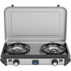 Campingaz Camping Kitchen 2 Maxi CV Gaskocher mit zwei Brennern und Deckel.