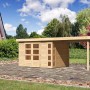 Karibu Holz-Gartenhaus Sölve mit Flachdach und Anbau, unbehandelt.