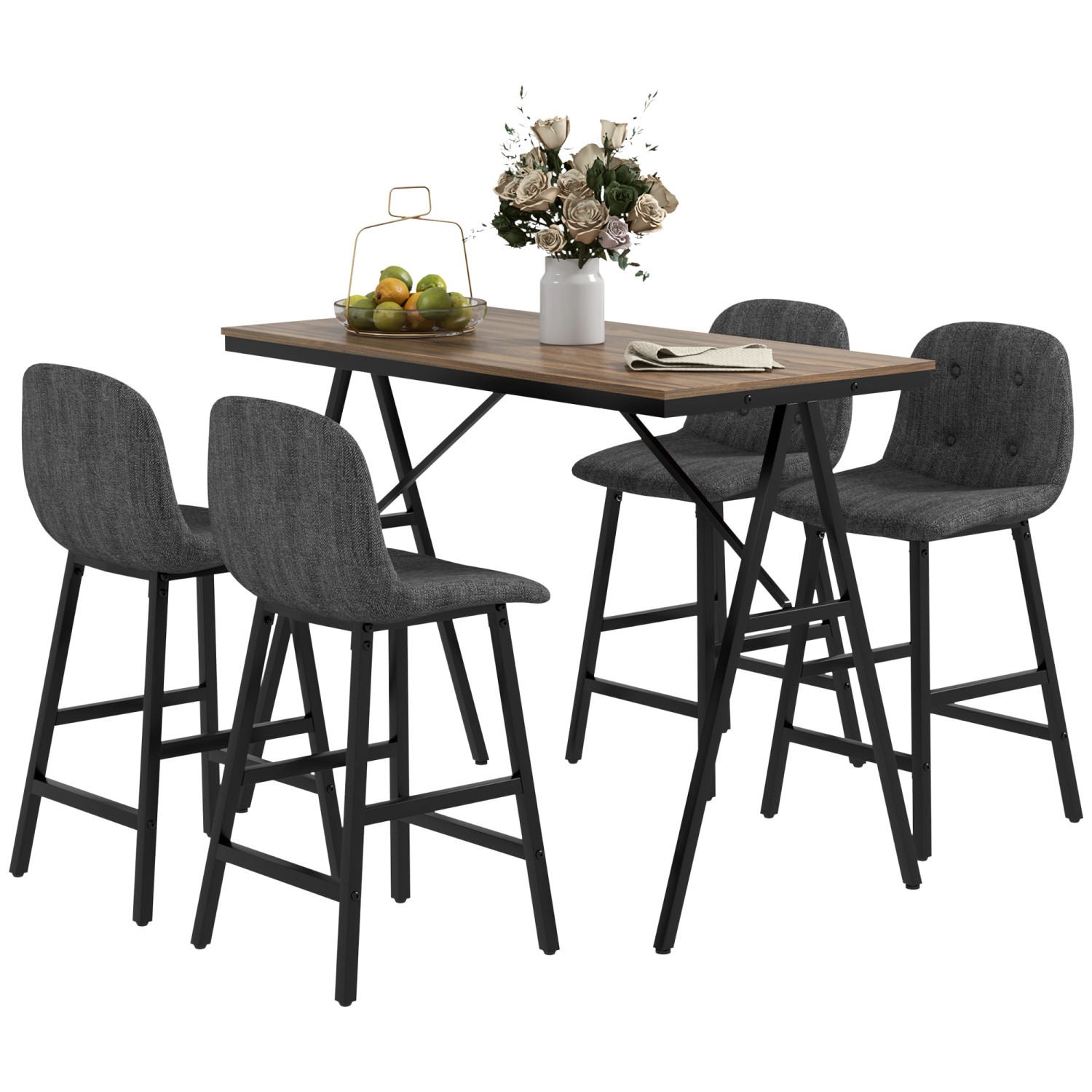 HOMCOM Bartisch mit Barhocker Set  5-Teilige Stahl Dunkelgrau 120 x 60 x 91 cm