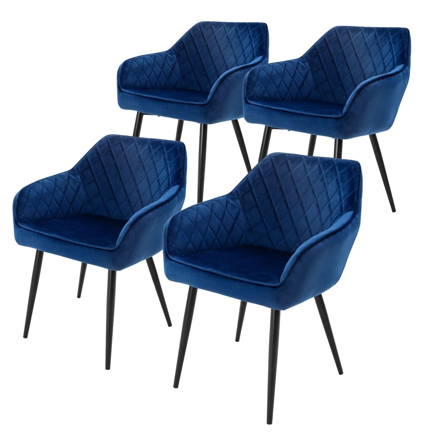 Ml-Design 4er Set Esszimmerstühle Dunkelblau Samtbezug Metallbeine