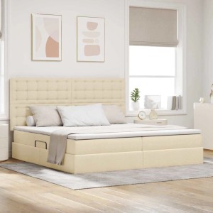 vidaXL Bett mit Stauraum und LED Creme 200 x 200 cm Polyester 3372568