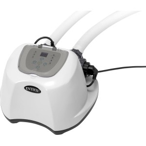 Intex Krystal Clear Eco 5220 Salzwassersystem für Pools, weiße Anlage mit zwei Schläuchen.
