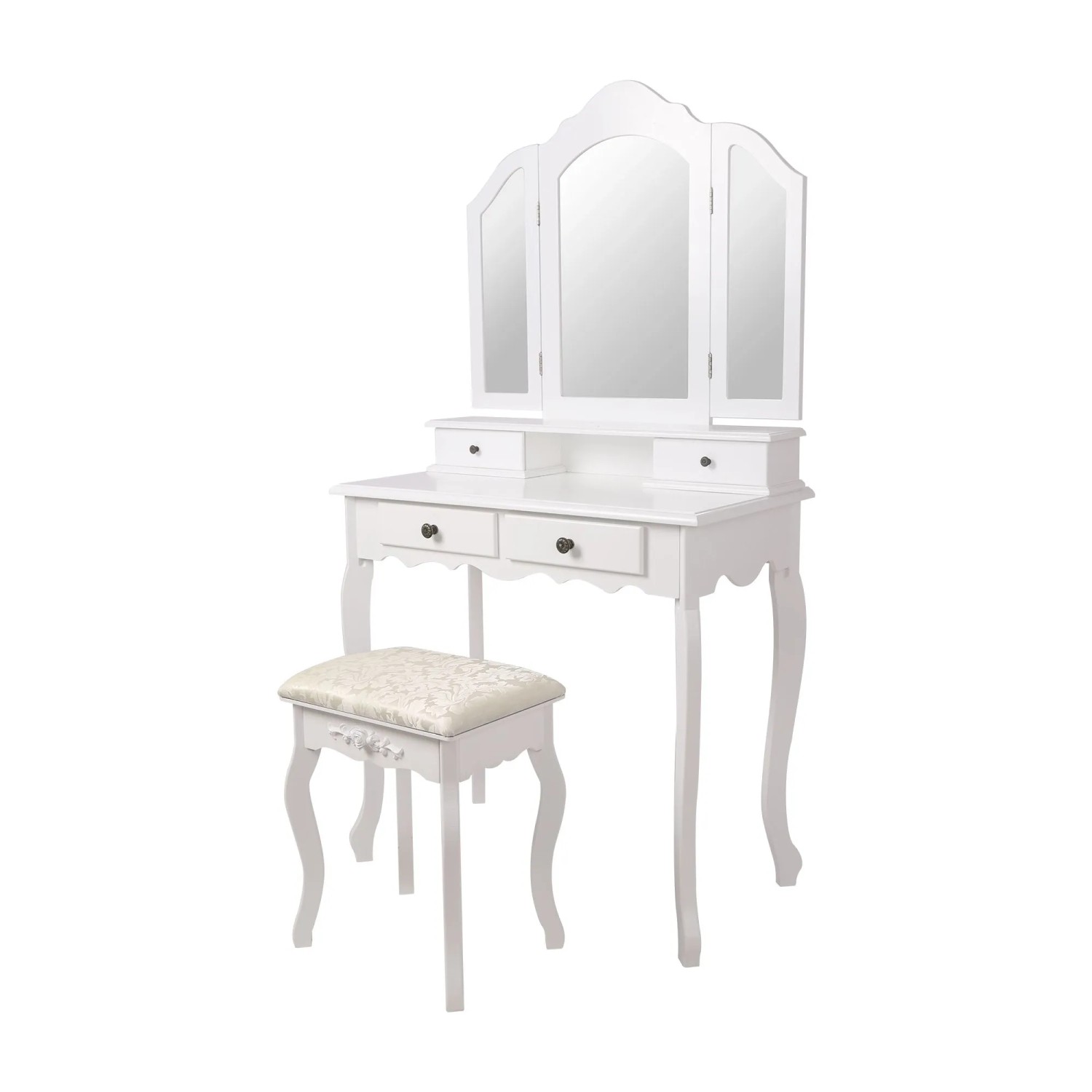ML-Design Schminktisch mit Hocker und Spiegel Frisiertisch in Weiß 75x140x40 cm Landhausstil
