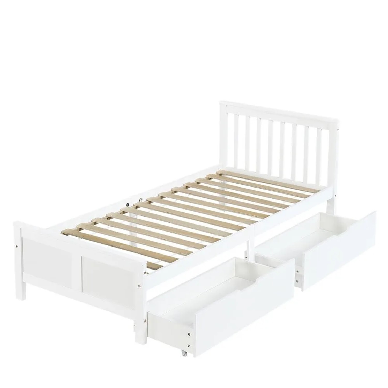 KOMHTOM Holzbett 90x200Cm Einzelbett Jugendbett Erwachsenenbett Mit Schubladen Zur Aufbewahrung Rahmen Aus Kiefernholz Weiß Ohne Matratze