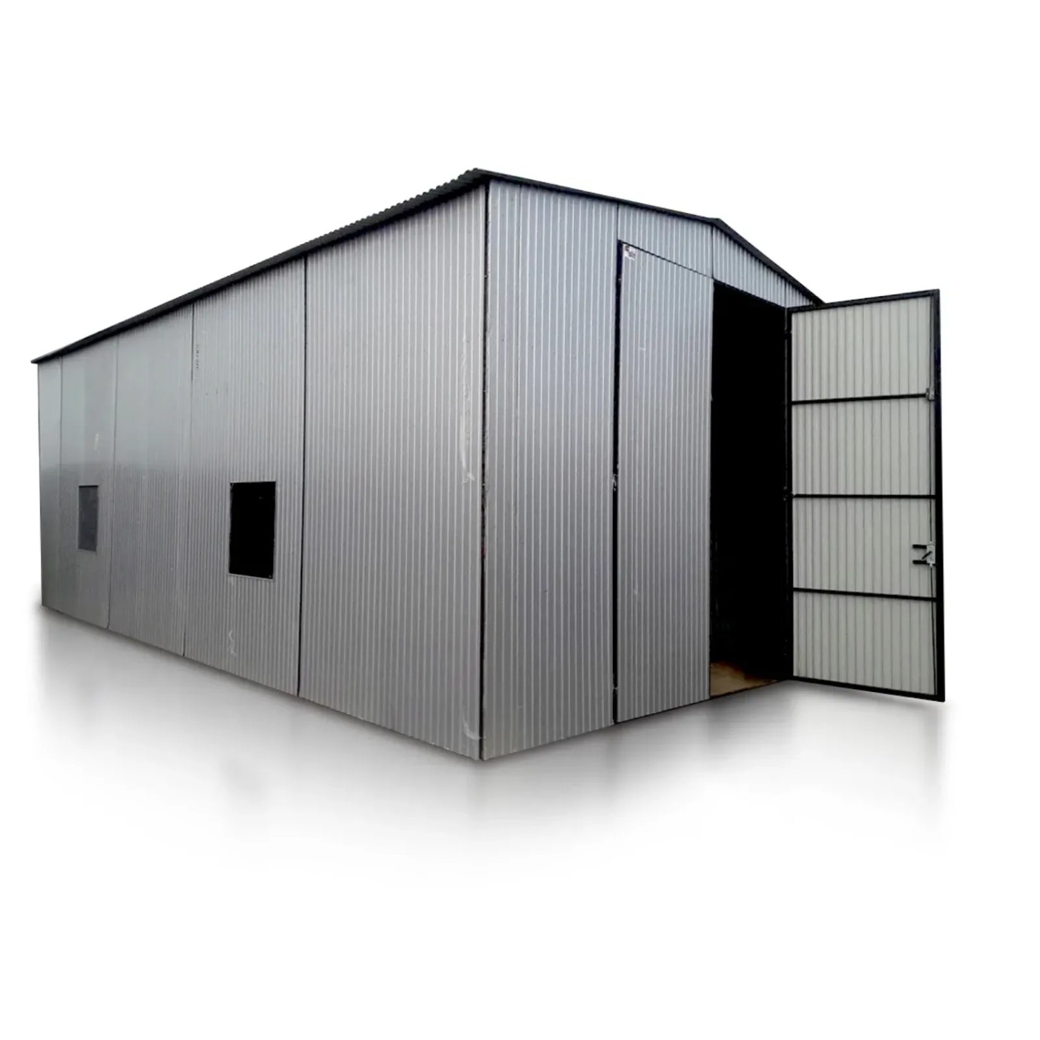 Liderstal Halle Standard aus Blech 600 x 1000 cm Satteldach Doppelflügeltor Aluminium