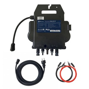 Zubehör für MyVoltaics Balkonkraftwerk: Wechselrichter, Kabel und Stecker für die Installation.